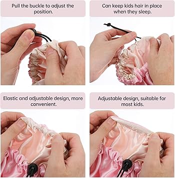 SOLUSTRE Satin Sleeping Cap Infant Shower Bonnet Double Layer Reversible Adjustable Satin Sleep Cap Good for Baby Kids Toddler Children Pink - Image 2