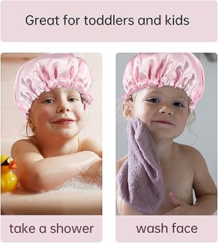 SOLUSTRE Satin Sleeping Cap Infant Shower Bonnet Double Layer Reversible Adjustable Satin Sleep Cap Good for Baby Kids Toddler Children Pink - Image 3