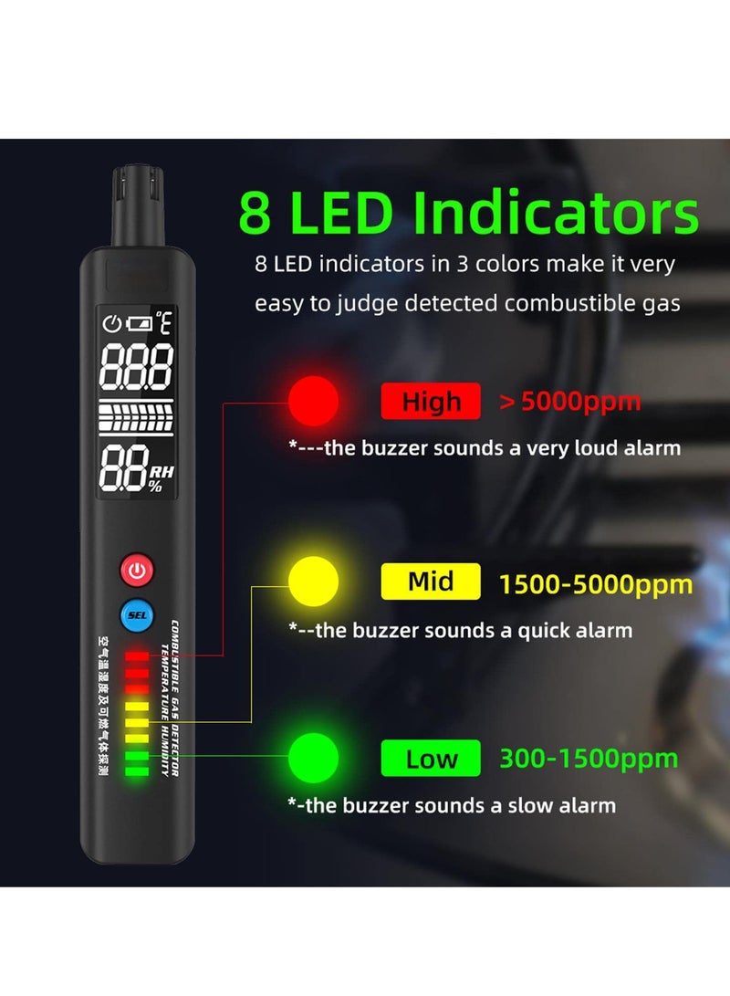 SYOSI كاشف تسرب الغاز، جهاز محمول بشاشة LCD EBTN لرصد الغاز الطبيعي، مزود بمستشعر temperature & humidity مدمج يحدد الغاز القابل للاحتراق مثل LPG و LNG وبروبان وميثان وغازات البيوتان ووقود أول أكسيد الكربون  - Image 3