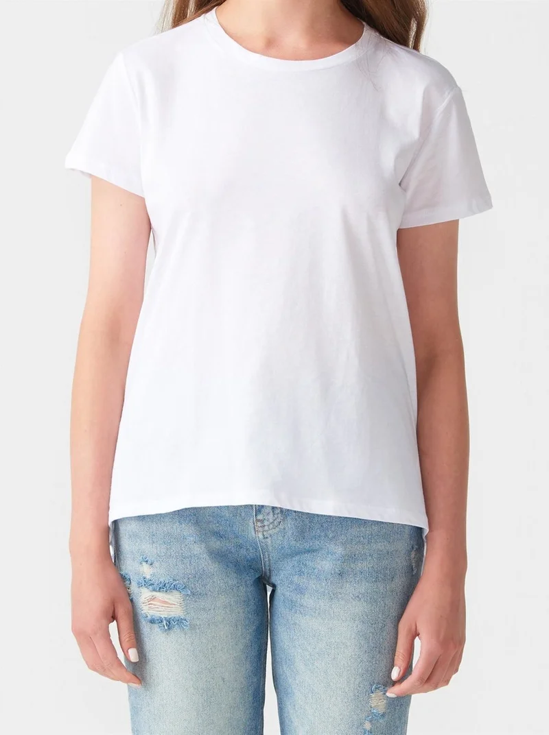 Dilvin 3471 Crew Neck Basic T-Shirt-White