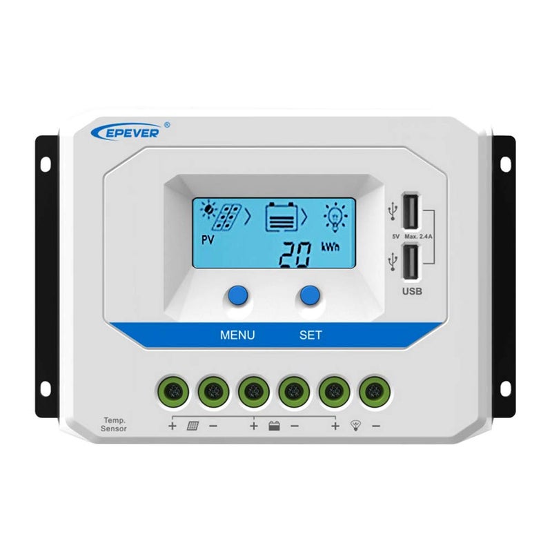 EPEVER 30A Solar Charge Controller 12V24V Auto Working PWM Solar Panel Charge Regulator with LCD Display and Powerful Dual USB Output
