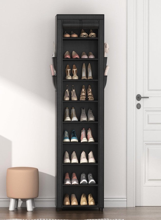 VILICK Shoe Rack with Cover Narrow Shoe Rack Organizer with 4 Side Pockets 10 Tier Tall Shoe Storage Shoe Shelf Holds 18-22 Pairs Shoes and Boots Shoe Rack for Closet Entryway Garage - Image 2