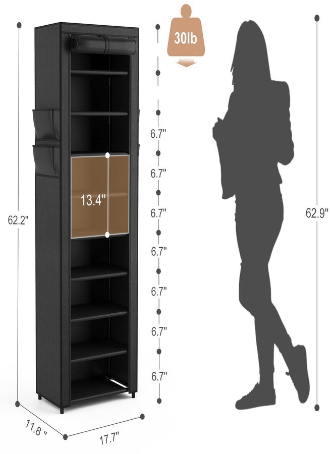 VILICK Shoe Rack with Cover Narrow Shoe Rack Organizer with 4 Side Pockets 10 Tier Tall Shoe Storage Shoe Shelf Holds 18-22 Pairs Shoes and Boots Shoe Rack for Closet Entryway Garage - Image 3