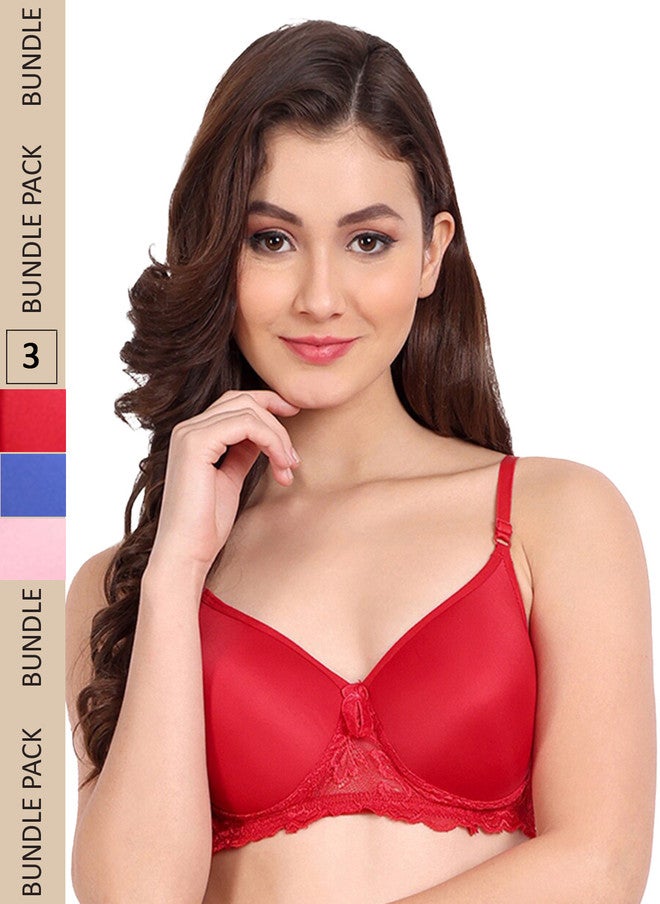 FIMS Pack of 3 Floral Lightly Cotton Padded Bra - Image 1