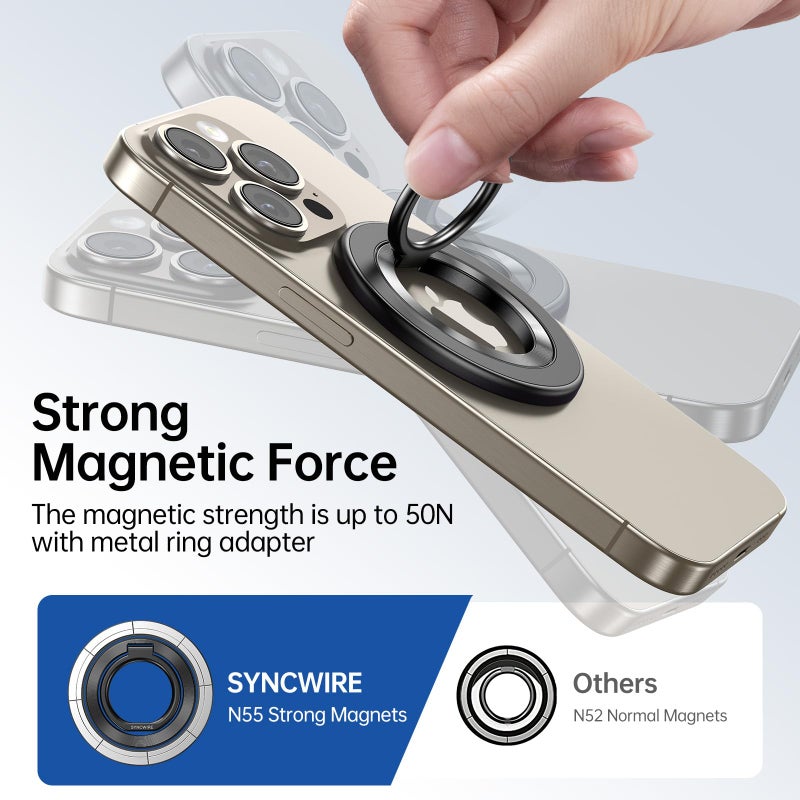 SYNCWIRE Magnetic Phone Ring Holder for MagSafe, 360Â° Rotation Cell Phone Grip Stand Finger Ring Kickstand Two-Sided Magnet Compatible with iPhone 17 Pro Max 16 15 14 13 12 MagSafe Accessories - Image 5