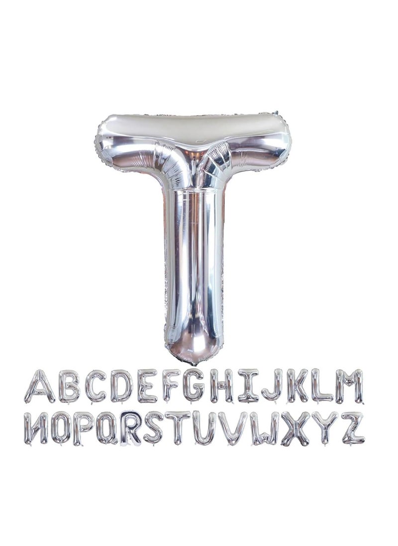 Party with Emma Silver Letter A to Z Balloons 32 inch Large Alphabet Balloons Silver Helium Foil Letter Balloon Banner for Birthday Party Anniversary Wedding Decoration (Silver-T)  - Image 1