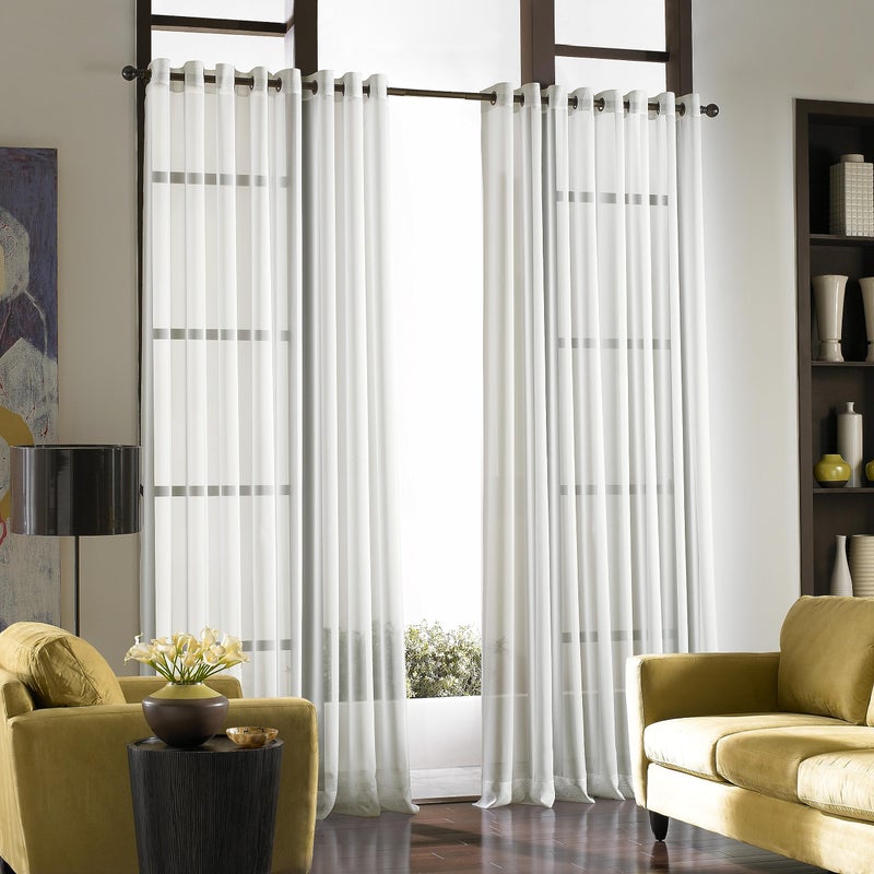 Curtainworks Soho Voile Sheer Grommet Curtain Panel, 59 by 132", Winter White - Image 1