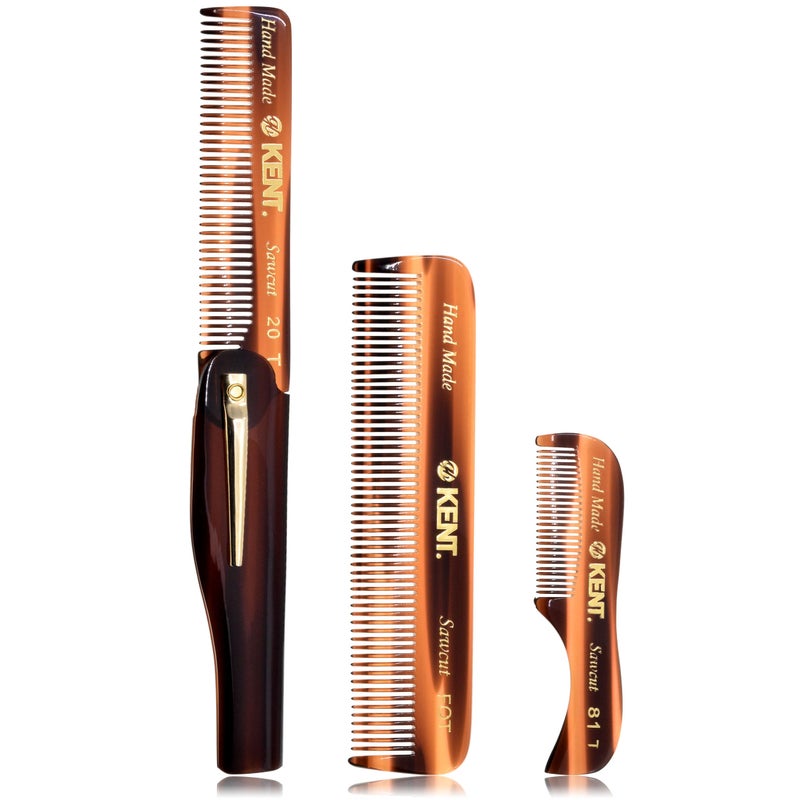 Kent Set Men's Hair Pocket Combs, 81T X-Small, FOT All Fine Tooth, 20T Fine Tooth Folding Comb. Best Hair, Beard and Mustache Grooming Kit for Travel and Home Care, Handmade in England - Image 2
