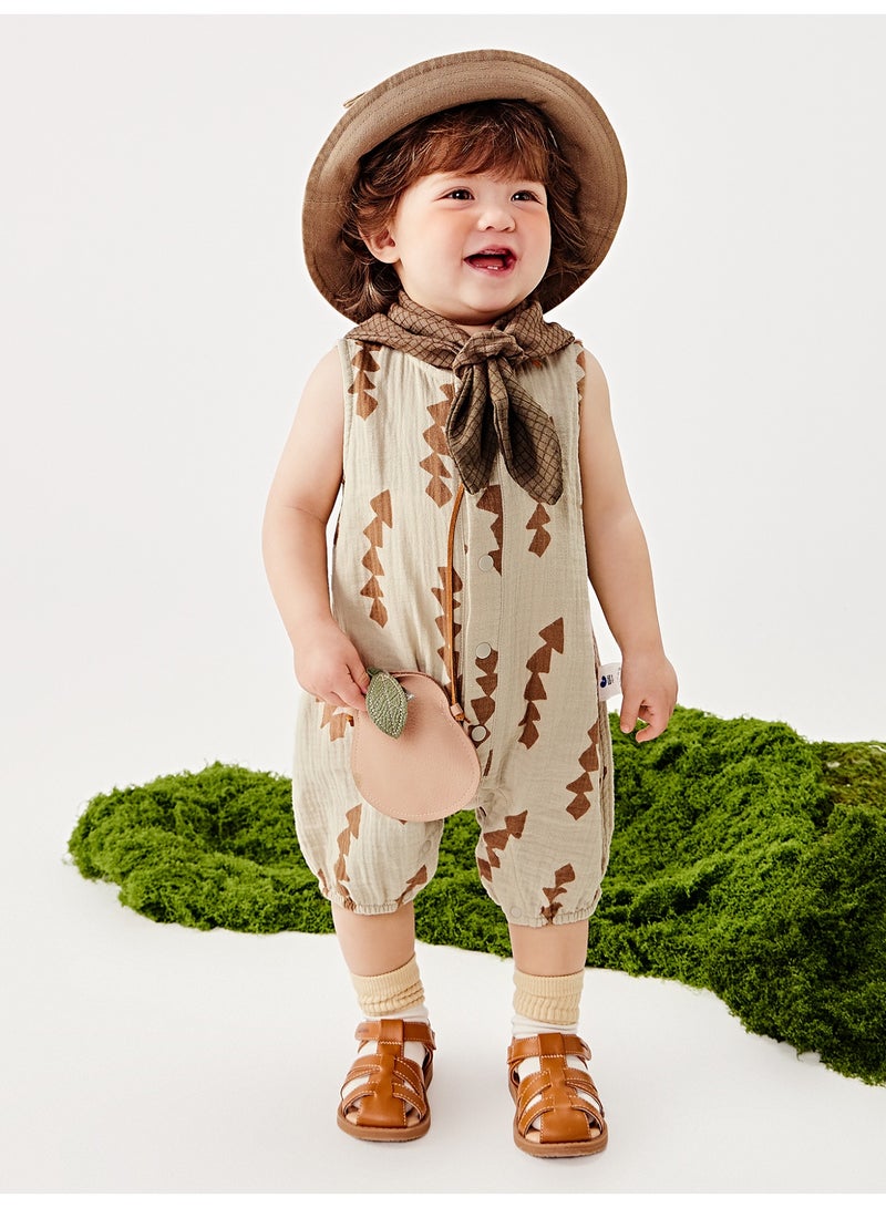 ميني بالا سلة أطفال غير جنس محددة بلا أكمام أنيقة، قطعة شاشة ناعمة وقابلة للتنفس، طباعة هندسية فريدة، غلق قفل سريع في الأمام، مريحة للاستكشافات الخارجية، مثالية للرحلات الطبيعية وللتوائم غير الرسمية سلة أطفال - Image 1