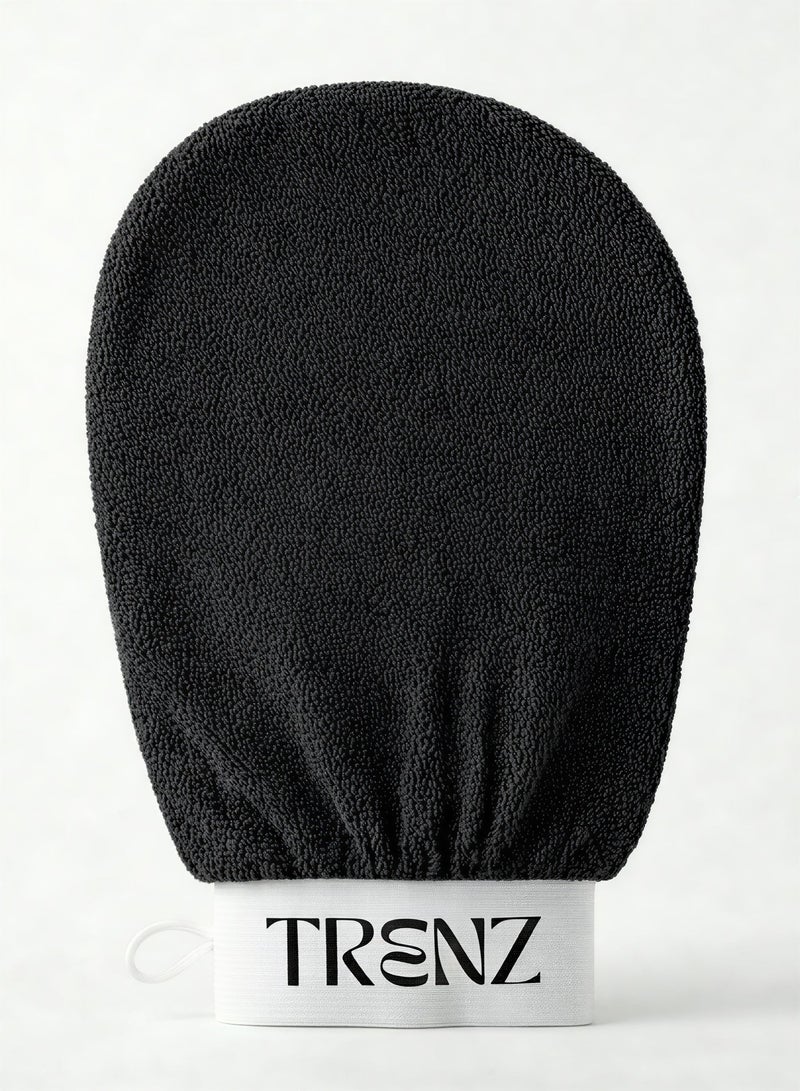 TRENZ Exfoliating and cleansing loofah, viscose bath glove for a Moroccan bath at home - Black - Image 1