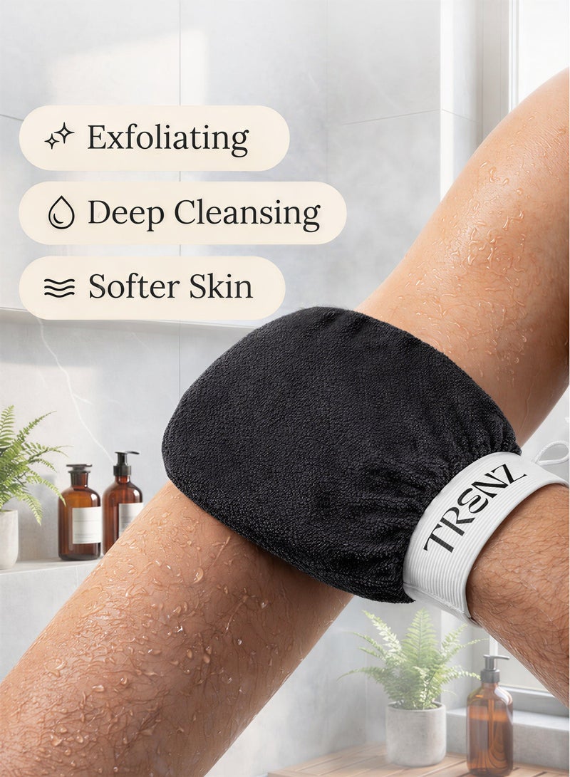 TRENZ Exfoliating and cleansing loofah, viscose bath glove for a Moroccan bath at home - Black - Image 2