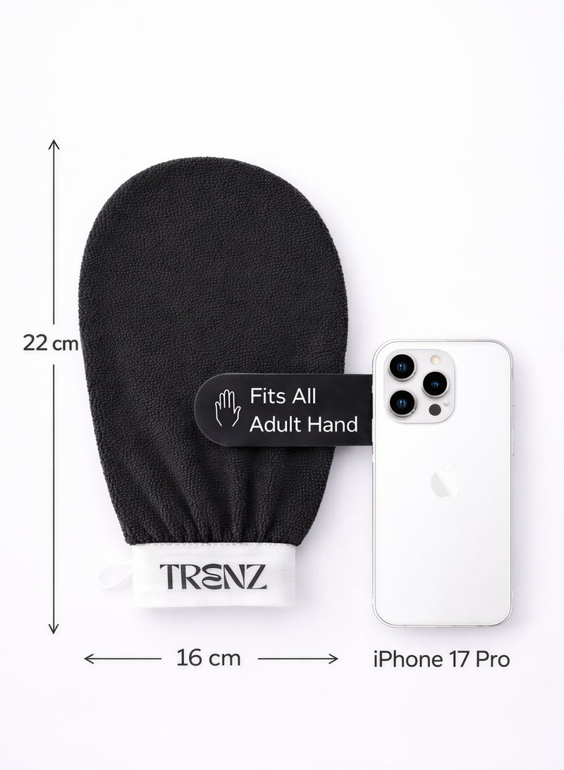 TRENZ Exfoliating and cleansing loofah, viscose bath glove for a Moroccan bath at home - Black - Image 5