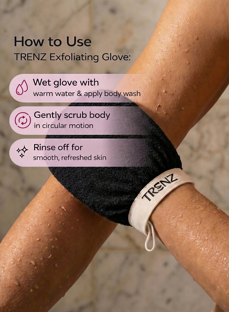 TRENZ Exfoliating and cleansing loofah, viscose bath glove for a Moroccan bath at home - Black - Image 4