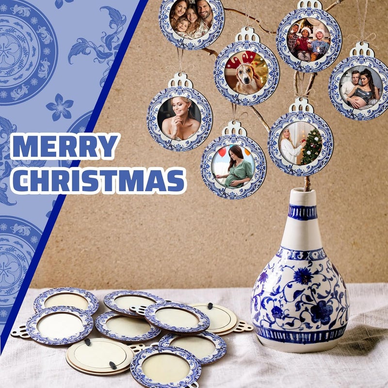 Blulu 24 قطعة إطارات صور زينة عيد الميلاد باللونين الأزرق والأبيض - Image 4