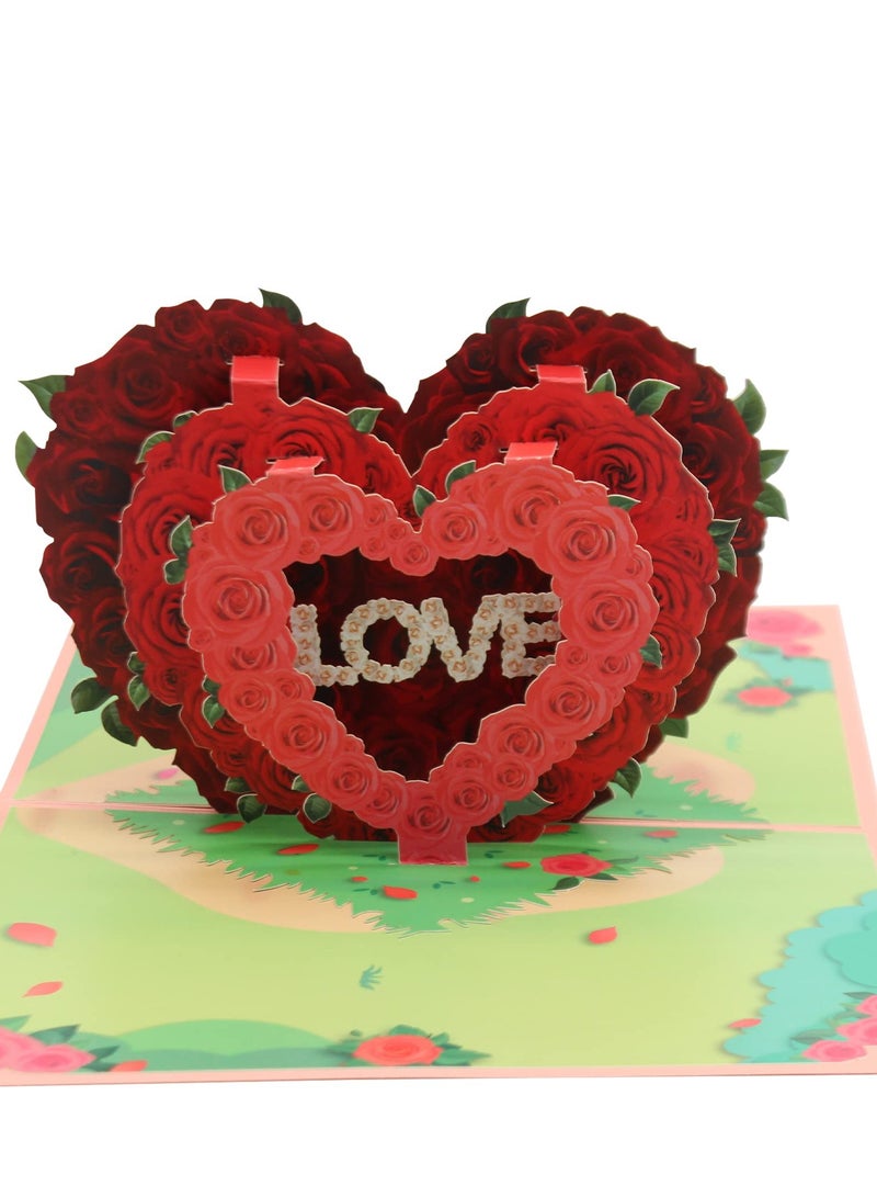 Rose Heart Pop Up Card Greeting Cards Handmade 3D Paper Popup for Gifts Mother's Birthday Wedding Anniversary Cover with Note and Envelope - Image 1