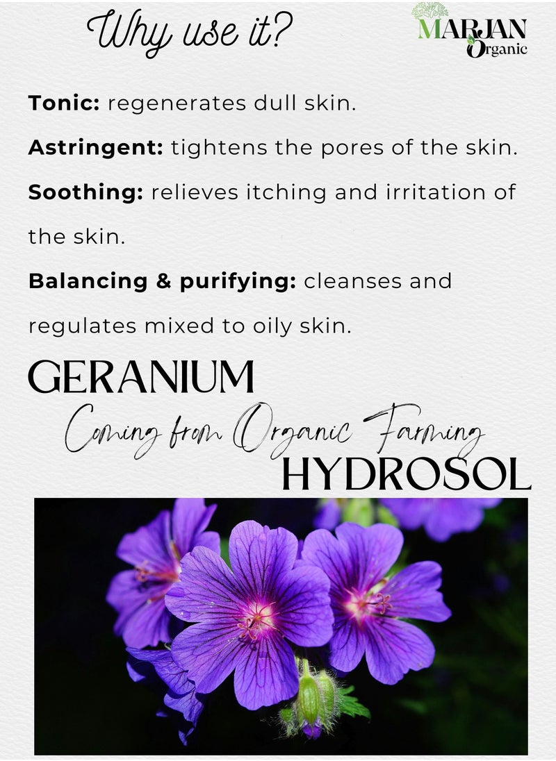 MARJAN ORGANIC - Geranium Hydrosol Floral Water, 30ml, Face Toner, Cleanser, Body Mist, Calming, Restores Radiance and Softness, Vegan - Image 1
