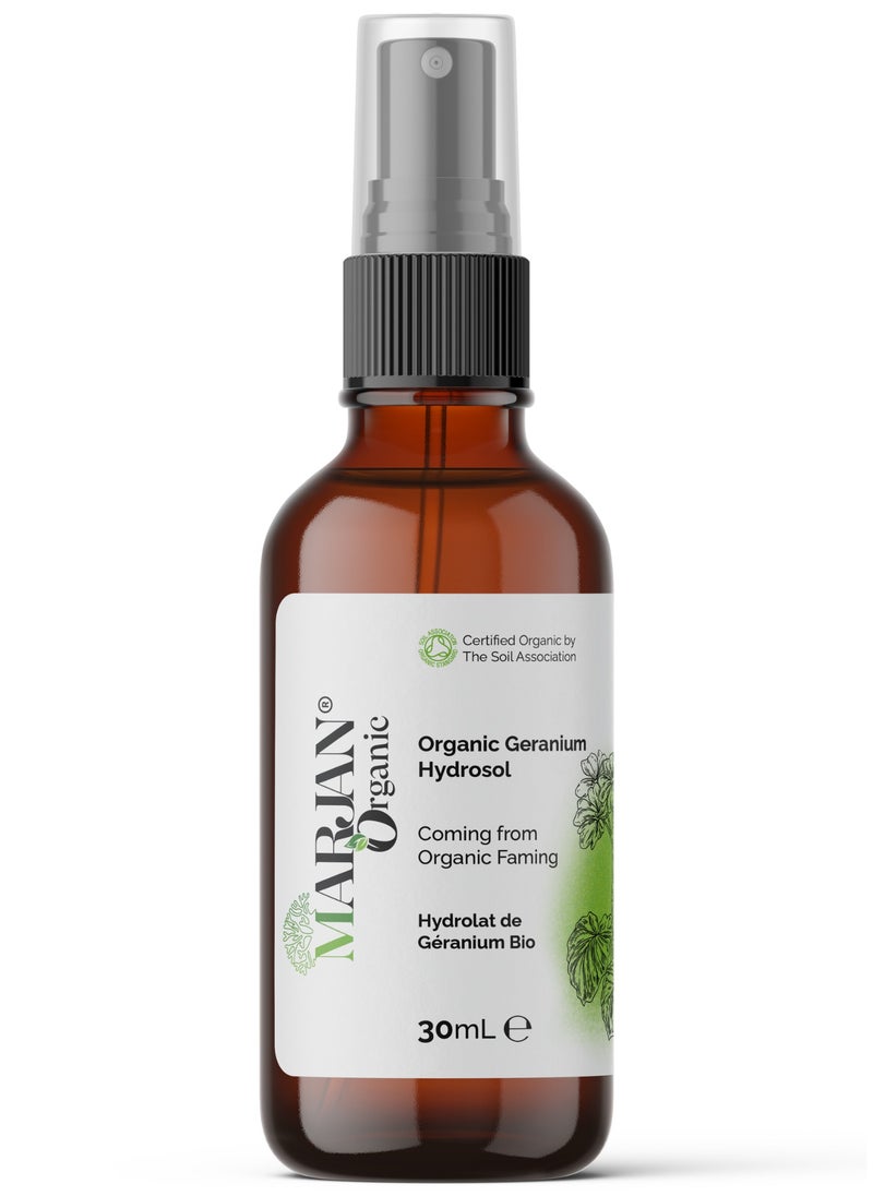 MARJAN ORGANIC - Geranium Hydrosol Floral Water, 30ml, Face Toner, Cleanser, Body Mist, Calming, Restores Radiance and Softness, Vegan - Image 1