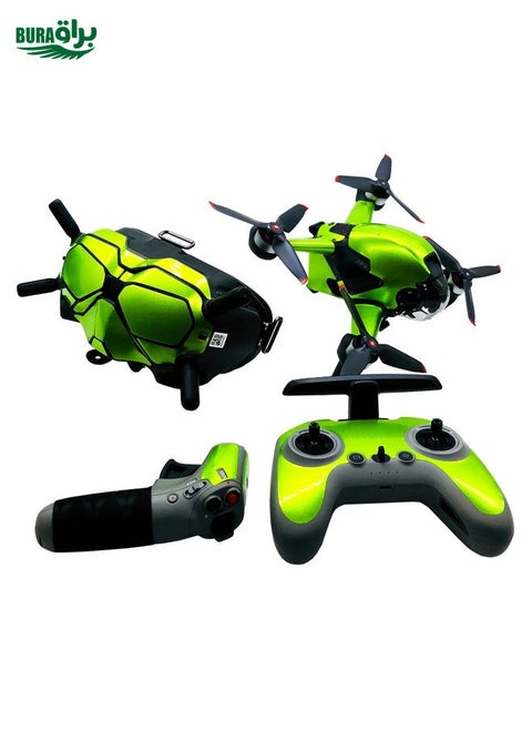FPV-TZ-SF 4 in 1 Waterproof Anti-Scratch Decal Skin Wrap Stickers Personalized Film Kits for DJI FPV Drone & Goggles V2 & Remote Control & Rocker(Fluorescent Green)