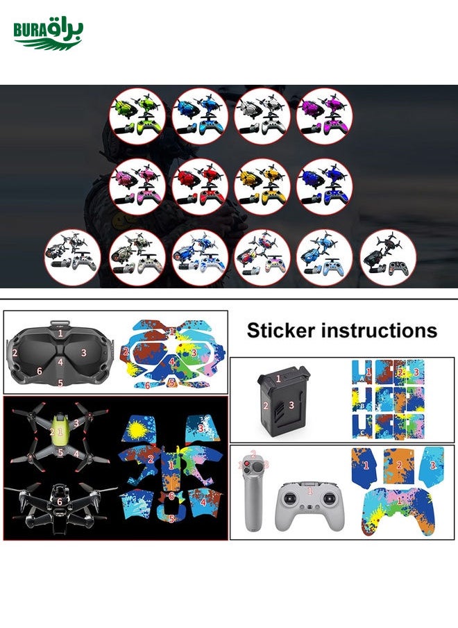 FPV-TZ-SF 4 in 1 Waterproof Anti-Scratch Decal Skin Wrap Stickers Personalized Film Kits for DJI FPV Drone & Goggles V2 & Remote Control & Rocker(Fluorescent Green)