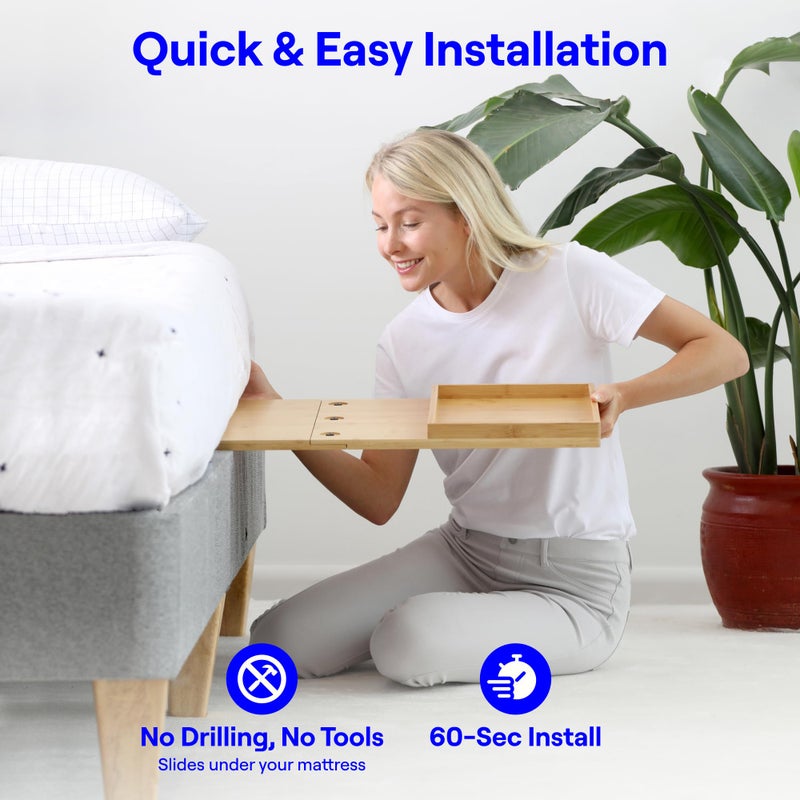 BedShelfie Bedside Shelf for Bunk Bed & Top Bunk, College Dorm Room & Loft Nightstand, Floating Bed Side Table Tray Storage - Natural Wood Slide - Image 5