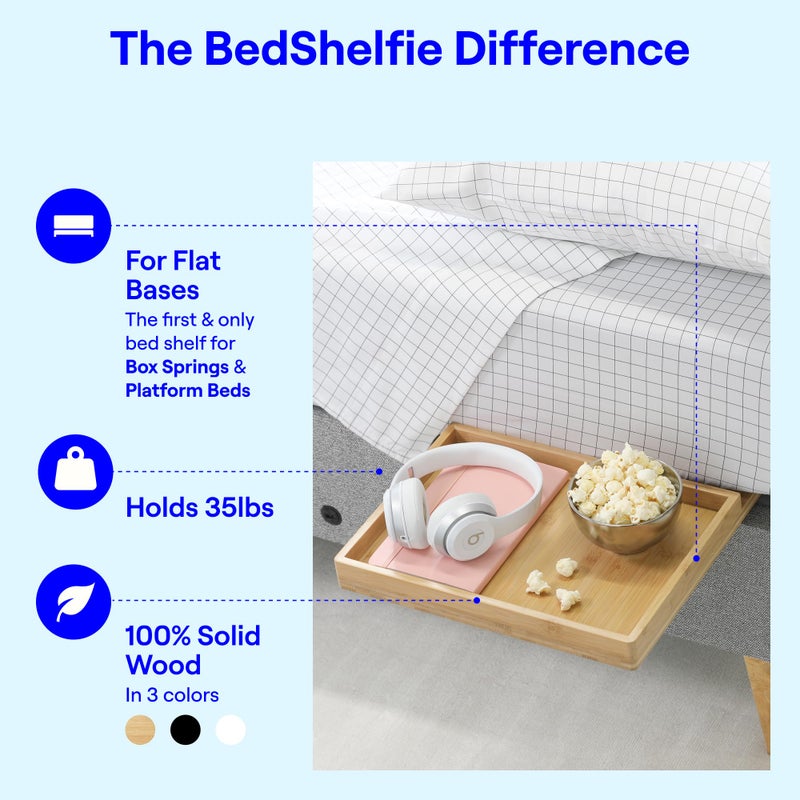BedShelfie Bedside Shelf for Bunk Bed & Top Bunk, College Dorm Room & Loft Nightstand, Floating Bed Side Table Tray Storage - Natural Wood Slide - Image 4