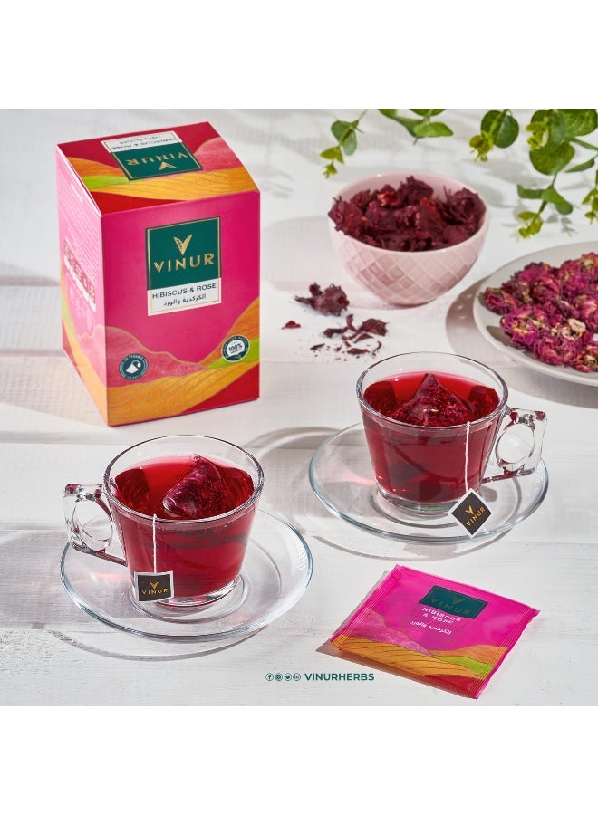 VINUR VINUR Organic Hibiscus & Rose Herbal Tea – 20 Pyramidal Tea Bags - Image 3