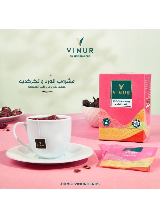 VINUR VINUR Organic Hibiscus & Rose Herbal Tea – 20 Pyramidal Tea Bags - Image 4