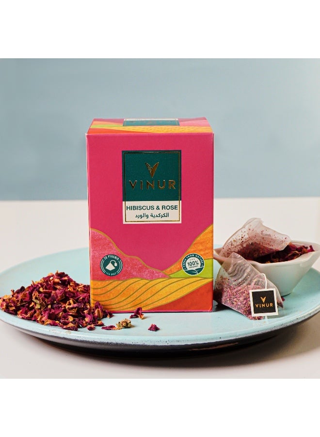 VINUR VINUR Organic Hibiscus & Rose Herbal Tea – 20 Pyramidal Tea Bags - Image 2