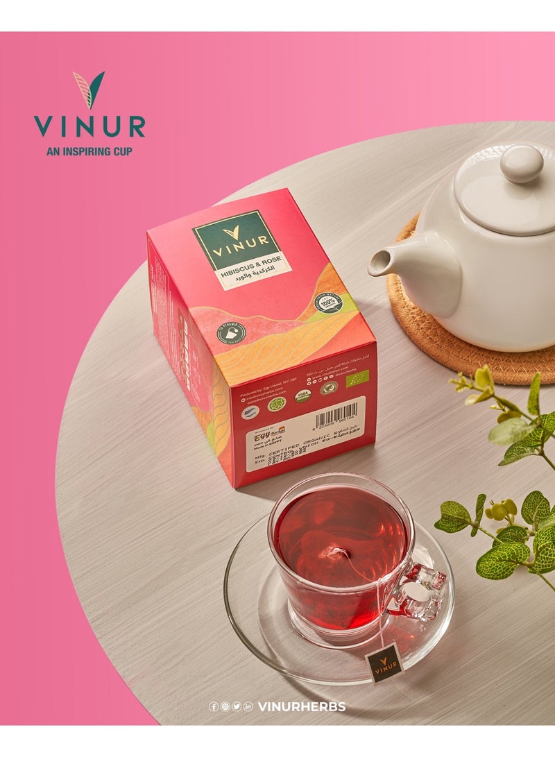 VINUR VINUR Organic Hibiscus & Rose Herbal Tea – 20 Pyramidal Tea Bags - Image 5