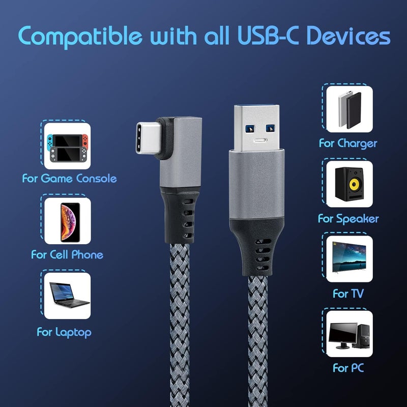 مكبازل كابل الربط بطول 6 متر/20 قدم لـ Meta Quest 3/3S/2/Pro و Oculus Quest، كابل VR من USB 3.0 إلى USB C، نقل بيانات بسرعة 5 جيجابت/ثانية وشحن سريع 3 أمبير لـ PC SteamVR – سلك VR – أسود - Image 3
