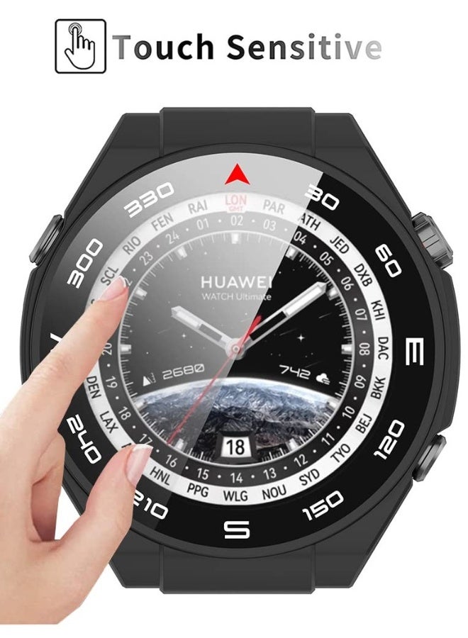 2 Pack Case with Tempered Glass Screen Protector for Huawei Watch Ultimate, 360° All-Round Protective Cover, Ultra-Thin PC Case in Black and Blue - Image 3