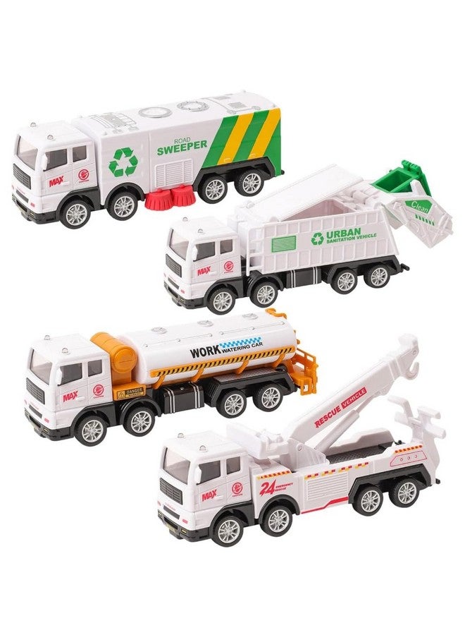 PLUSPOINT Garbage Truck Toy Vehicles Set 4 Pack Sanitation Model Recycle Trucks Water Tanker Playset Friction Power for Boys Age 3+ Toddlers Kids Holiday Birthday Gift(4pc Garbage Truck) - Image 1
