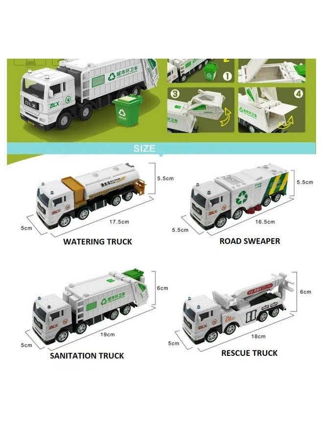 PLUSPOINT Garbage Truck Toy Vehicles Set 4 Pack Sanitation Model Recycle Trucks Water Tanker Playset Friction Power for Boys Age 3+ Toddlers Kids Holiday Birthday Gift(4pc Garbage Truck) - Image 2