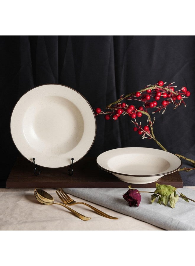 Caffeine Ceramic Handmade Stoneware Marble Matte Style Soup Plate/Maggie Plate/Pasta Plate/Macaroni Plate 9 Inch (Set of 2 Dishwasher & Microwave Safe) - Image 2