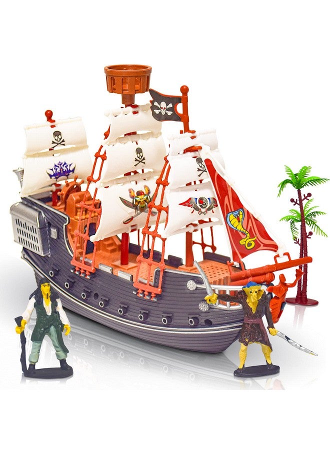 ArtCreativity 10 Inch Pirate Boat Playset, Detailed Ship Toy with 2 Pirate Action Figures & Tree, Fun Party Favor and Prize for Boys & Girls Ages 3+ - Image 1