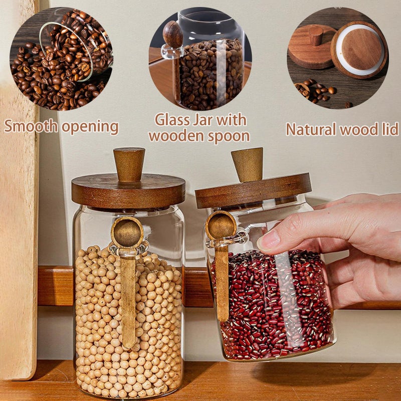Coriario 13 OZ Glass Jar with Lid and Spoon Airtight Glass Candy Jars Wide Mouth Clear Glass Coffee Storage Canister Wooden Handle Lids for Food Sugar Cookie Tea Decorative - Image 3
