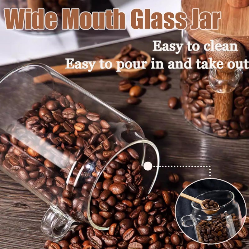 Coriario 13 OZ Glass Jar with Lid and Spoon Airtight Glass Candy Jars Wide Mouth Clear Glass Coffee Storage Canister Wooden Handle Lids for Food Sugar Cookie Tea Decorative - Image 5