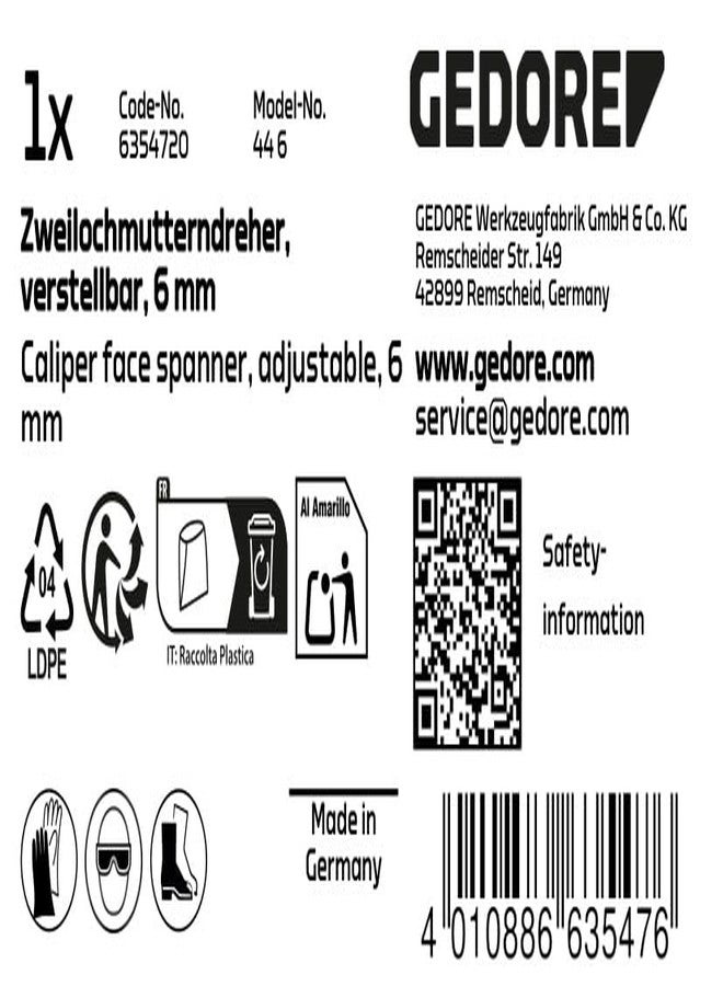 GEDORE 44 6 Caliper face Spanner, Adjustable, 6 mm -6354720 - Image 3