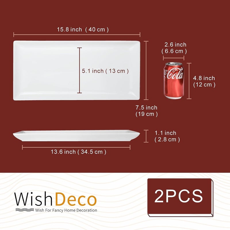 WishDeco 16 Inch Large Serving Platter Set of 2, Long Ceramic Serving Tray, Rectangular Serving Dishes for Entertaining, Fruit, Appetizer, Charcuterie, White Plates Oven & Dishwasher Safe - Image 3