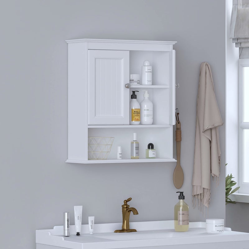 Spirich Bathroom Cabinet Wall Mounted with Doors, Wood Hanging Cabinet with Doors and Shelves Over The Toilet, Bathroom Wall Cabinet White - Image 2