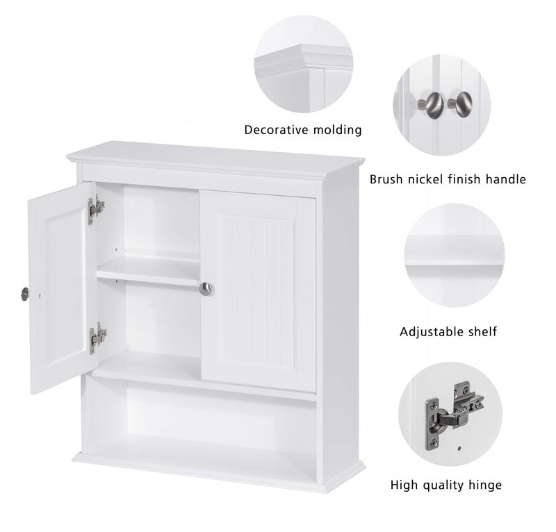 Spirich Bathroom Cabinet Wall Mounted with Doors, Wood Hanging Cabinet with Doors and Shelves Over The Toilet, Bathroom Wall Cabinet White - Image 4