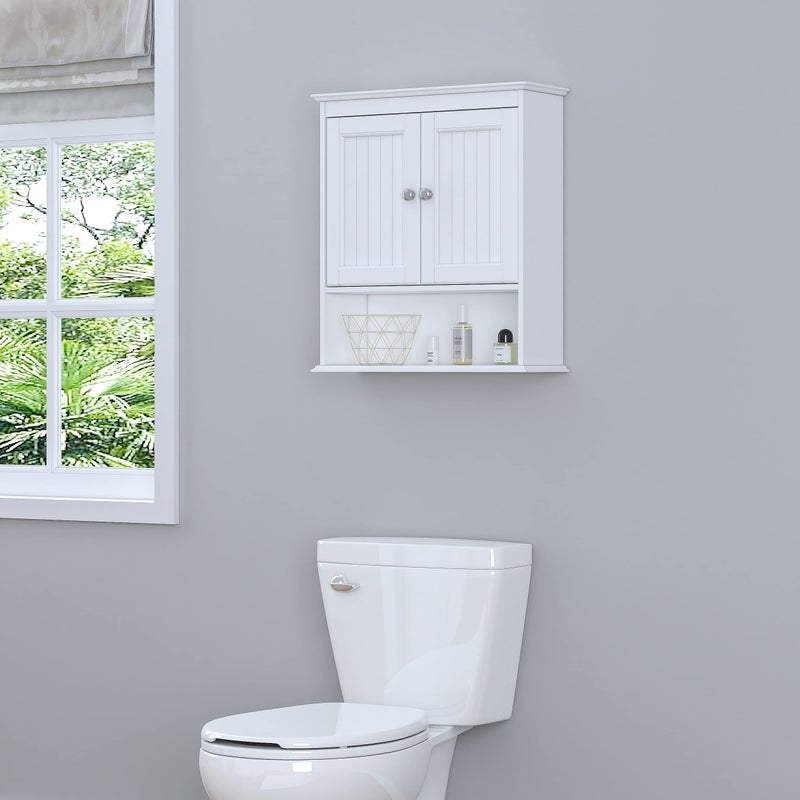 Spirich Bathroom Cabinet Wall Mounted with Doors, Wood Hanging Cabinet with Doors and Shelves Over The Toilet, Bathroom Wall Cabinet White - Image 3