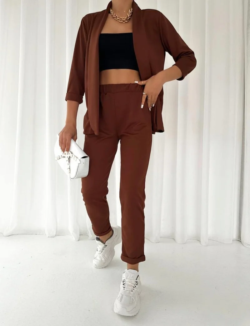 Escbutik Women's Elastic Waist Scuba Trousers Jacket Set of 2