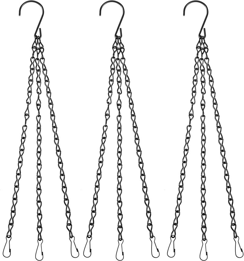 eBoot eBoot 3 Pack 16 Inches Hanging Chains Flower Pot Chains Hanging Flower Basket Galvanized Replacement Chain 3 Point Garden Plant Hanger 2 mm Black  - Image 1