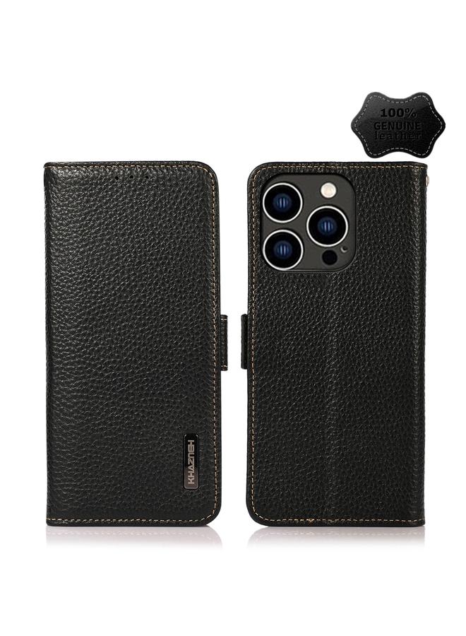 اس-توب حافظة لهاتف iPhone 15 Pro Max من KHAZNEH مصنوعة من جلد الليتشي الأصلي مع خاصية تحديد الهوية بموجات الراديو (RFID) - Image 1