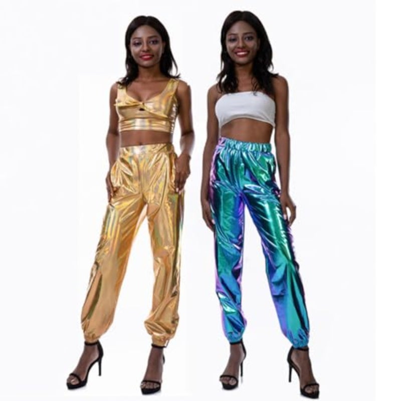 Women's Glittering Jogger Pants Casual Loose Street Urban Style Breathable Comfortable Long Trousers for Party and Birthday Outfit Multi - Image 3
