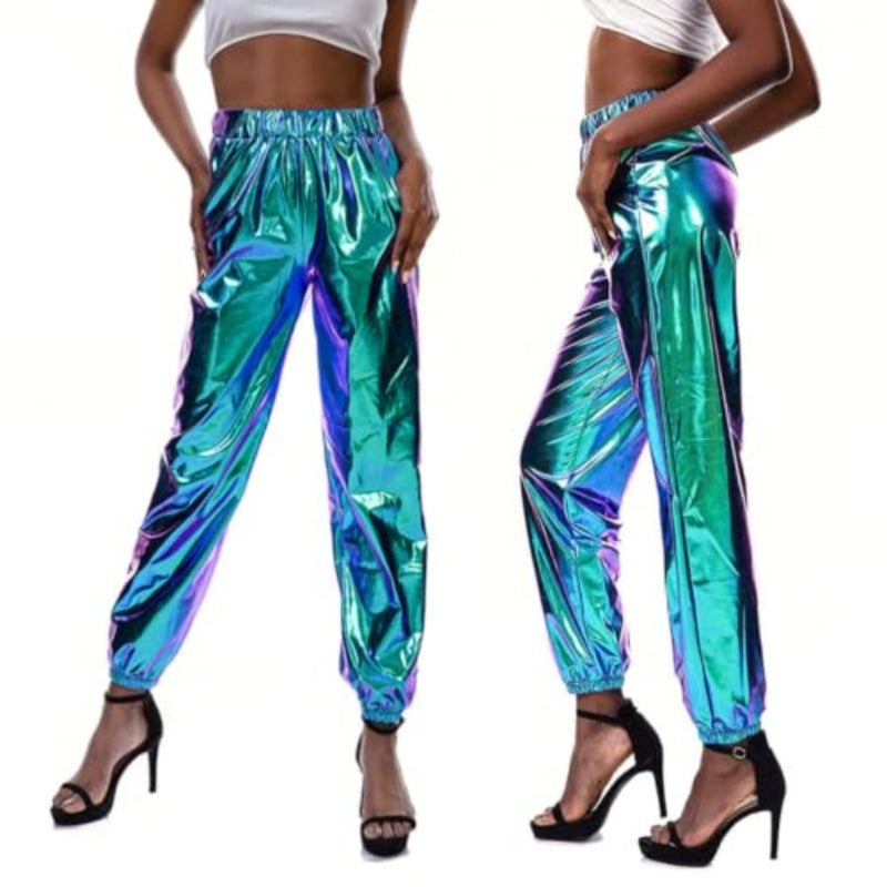Women's Glittering Jogger Pants Casual Loose Street Urban Style Breathable Comfortable Long Trousers for Party and Birthday Outfit Multi - Image 1