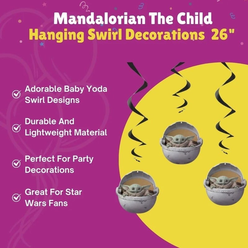 Unique Multicolor Mandalorian The Child Hanging Swirl Decorations 26 3 Count  Perfect for Star Wars Fans  Themed Parties - Image 4