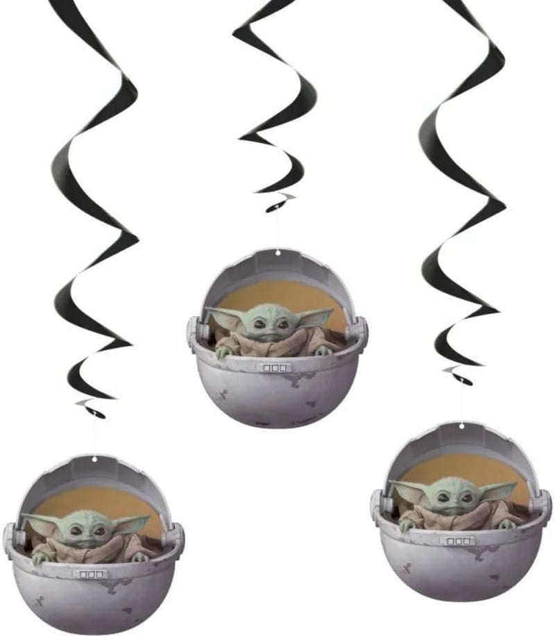 Unique Multicolor Mandalorian The Child Hanging Swirl Decorations 26 3 Count  Perfect for Star Wars Fans  Themed Parties - Image 1