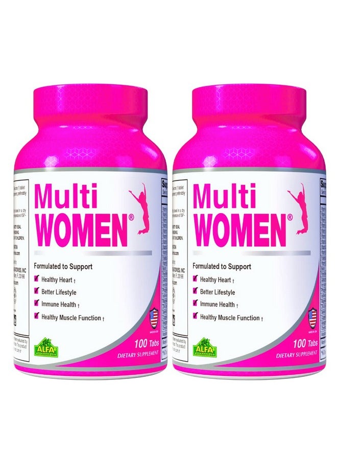 alfa vitamins Multi Women Vitamins Dietary Supplement With Essential Vitamins & Minerals For Women Amino Acids + Antioxidants 100 Tablets (2 Pack)  - Image 1